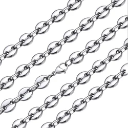 1Pcs Stainless Steel Coffee Beans Link Chain 5MM Necklaces For Men Women Rope Link Chain Necklaces Fashion Hip Hop Jewelry