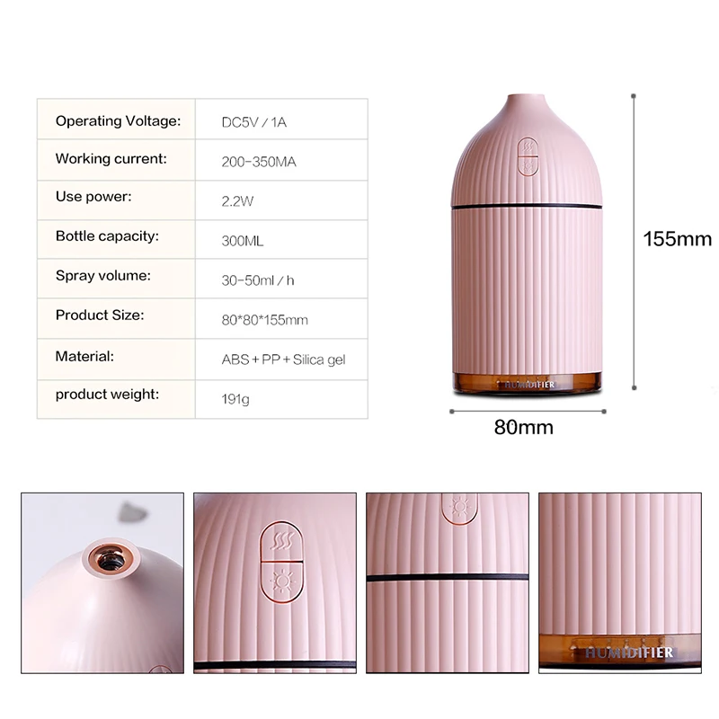 Umidificatore dell'aria del USB olio Essenziale diffusore Con Luce A Led e Mini mist fogger del creatore della foschia Auto Diffusore di Aroma Umidificatore Aromaterapia