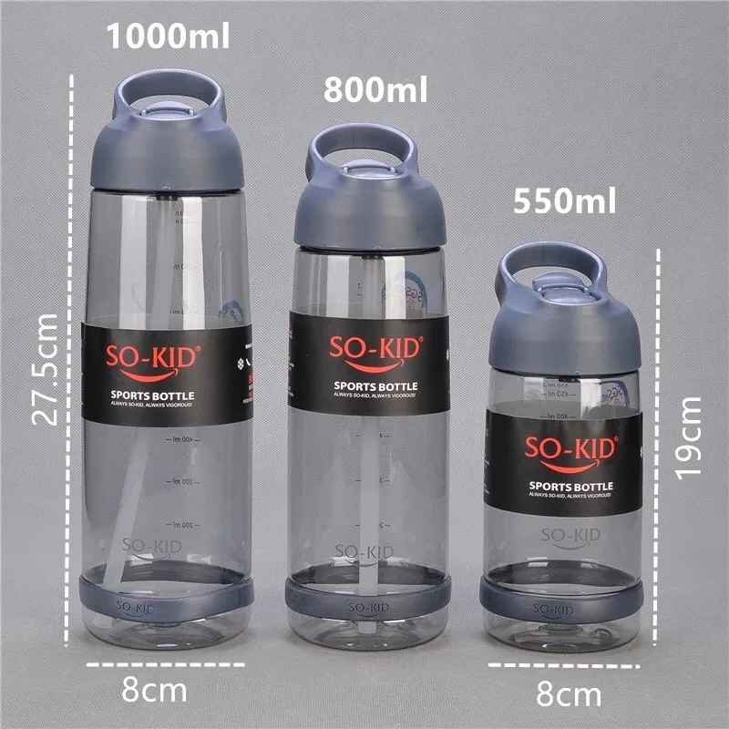 550ml/800ml/1000ml Sports Water Bottle With Straw Portable Sport Fitness Bottles Cute Kids Baby Drinkware Waterbottle