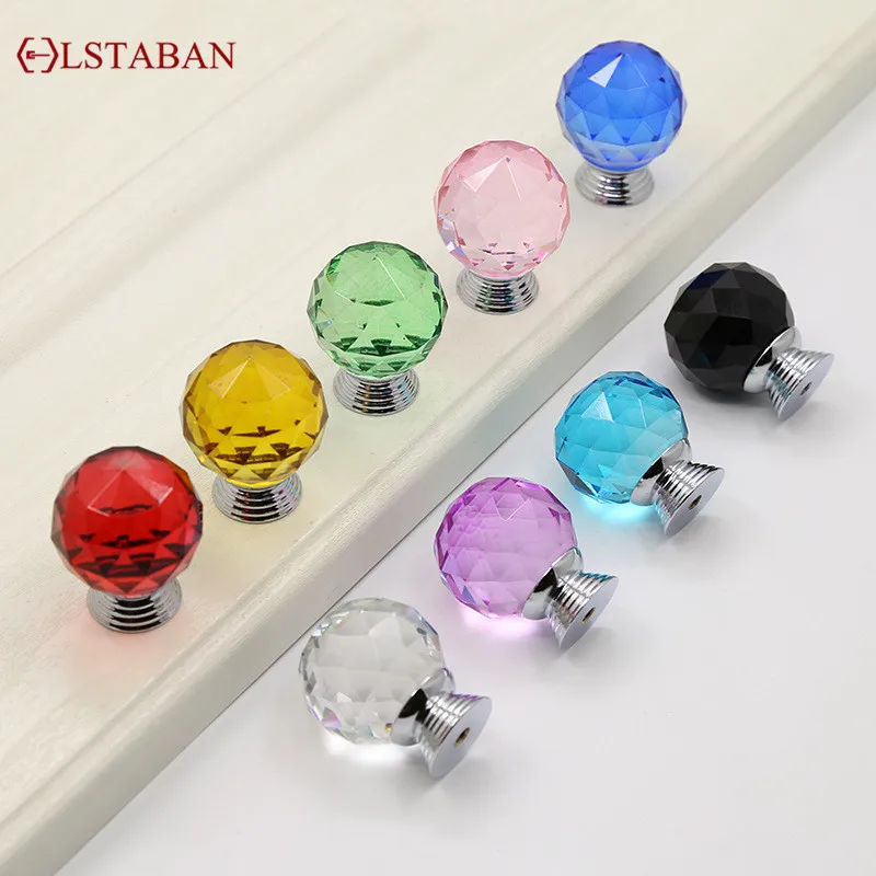 Maniglia per cassetto moderna in vetro a forma di sfera pomello per mobile da cucina in cristallo maniglia per porta di armadietto rotonda a forma di diamante colorato ferramenta per mobili