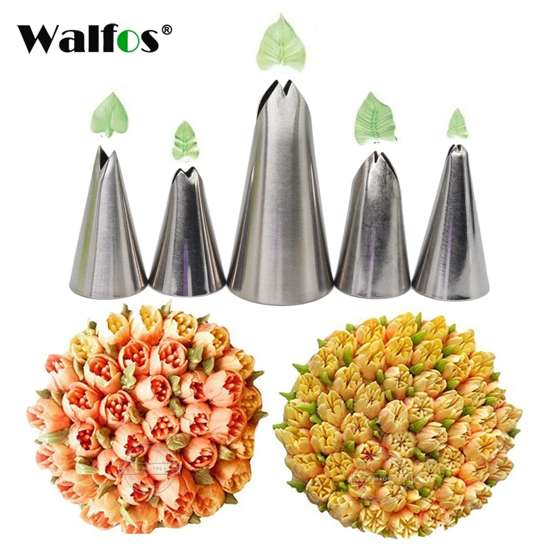 

Walfos 5 Pcs Set Leaves Nozzles Set Stainless Steel Icing Piping Nozzles Pastry Tips For Cake Decorating Baking Fondant Tools