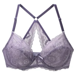 2022 nowy Plus rozmiar Bralette biustonosze dla kobiet drążą fiszbiny Intimates hafty Mesh bielizna BCDE Cup Brassiere