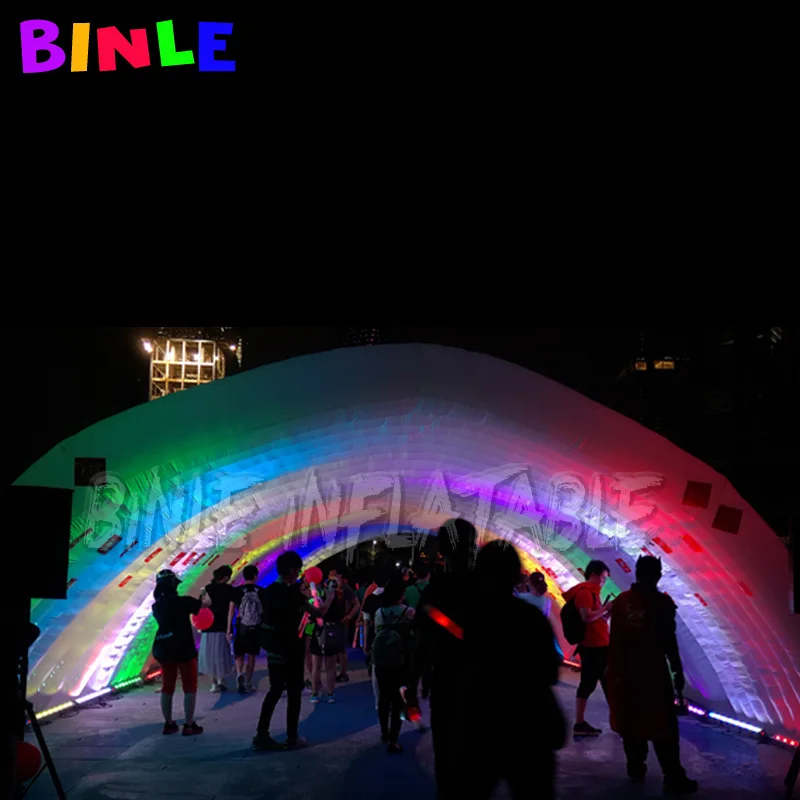 Attractive Oxford cloth rainbow inflatable tunnel with led light/running outdoor entrance archway for sale