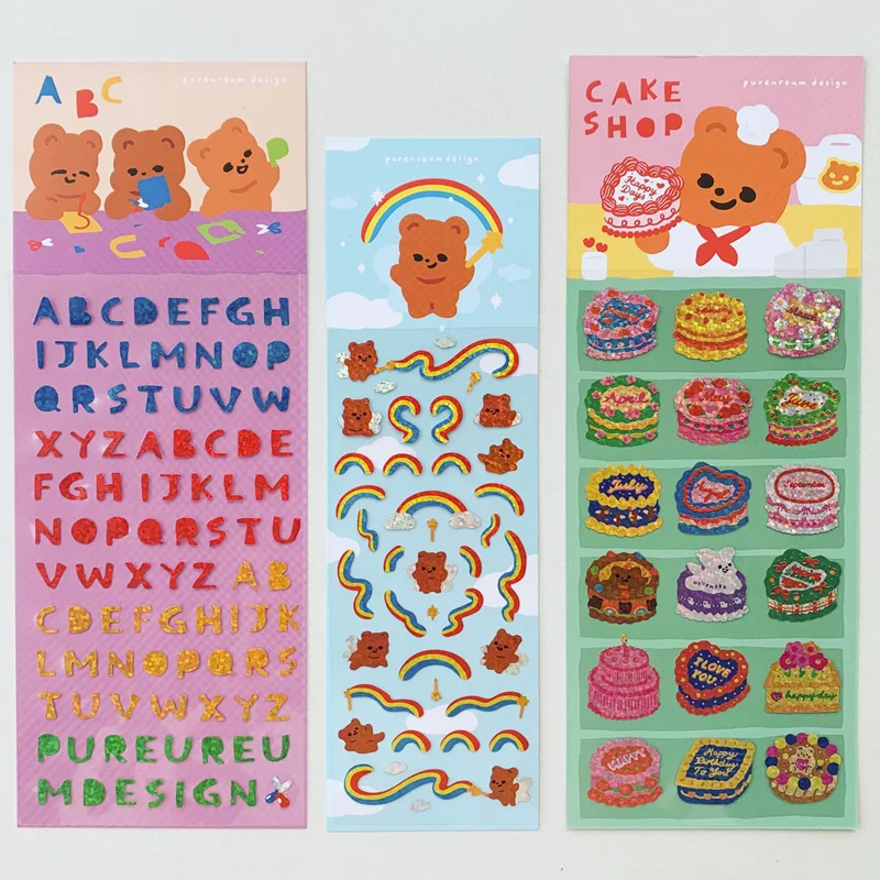 1Pc Koreanische Hohe Qualität Cartoon Wenig Bär Kuchen Glitter Laser Band Aufkleber Nette Schreibwaren DIY Tagebuch Album Dekorative Aufkleber