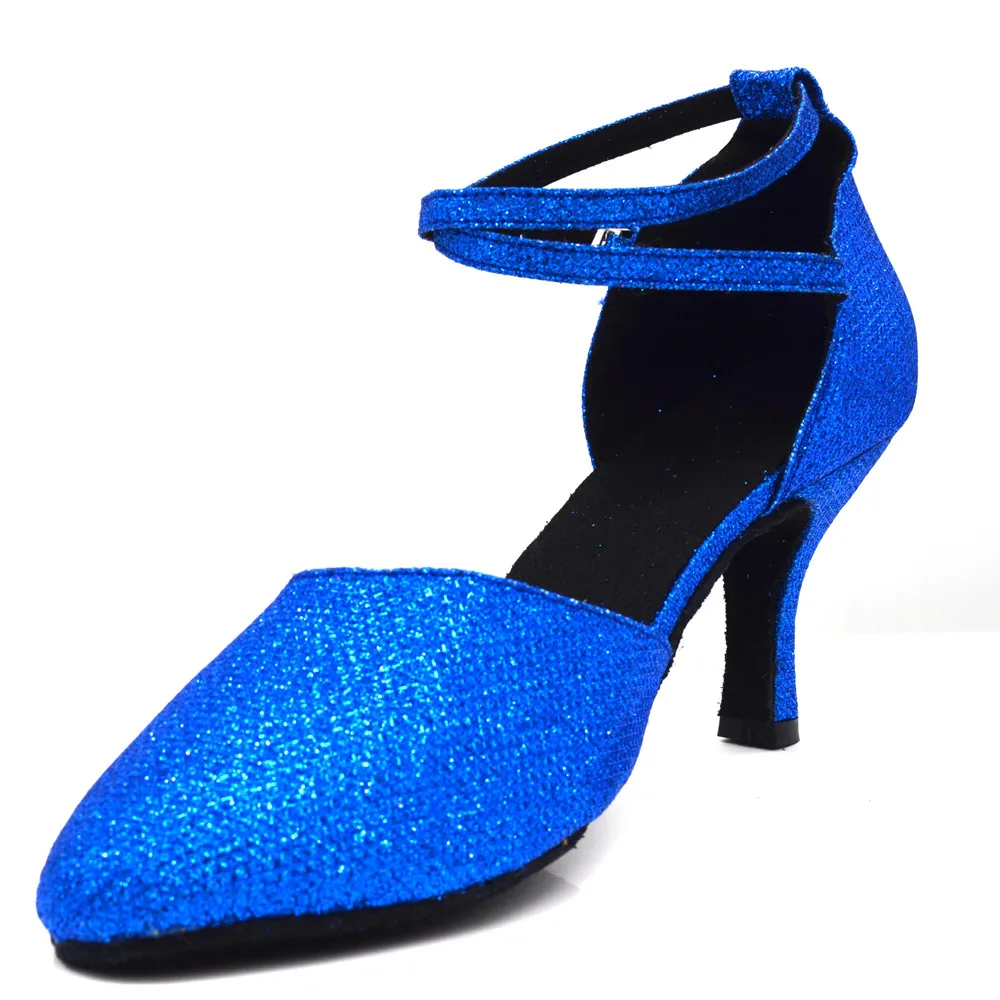 

Evkoo Customsize Women Ballroom Shoes Performance 7cm Glitter Blue Latin Salsa Ballroom Dance Shoes Wedding Party Shoes US4-12