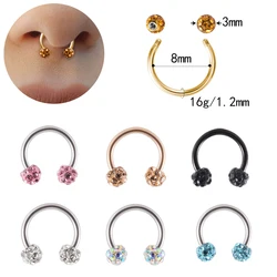 1PC Bling Ferido Nose Septum Rings Horseshoe Piercing Jewelry 16G Cartilage Helix Tragus Earrings Hoop Lip Piercing Retainer 8mm