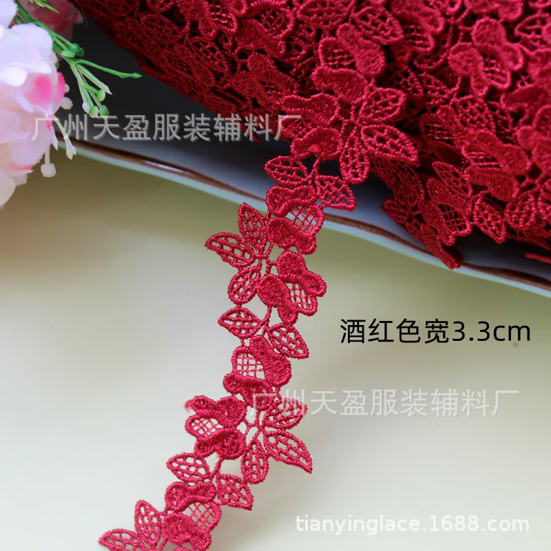 2yards Polyester Blue pink Flower Lace Trims Water Soluble Lace Ribbon DIY Necklace Ornaments Wedding Clothes Accessories 3cm