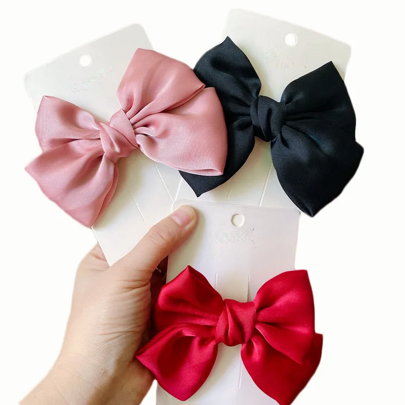 Korean Vintage Satin Big Bow Barrettes For Women Black Hairpin Girls Fashion Ponytail Hair Clip Lady Ribbon Hair Pin Accessories