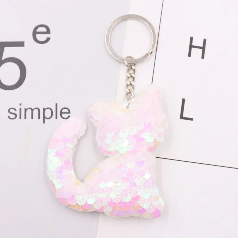 1PCS Cute Cat Keychain Glitter Pompon Sequins Key Ring Gifts Women Decorative Charms Car Bag Accessories Key Chain