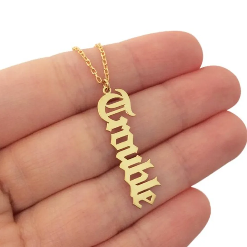 Vertical Old English Name Custom Necklaces For Women Men Stainless Steel Customized Necklace Pendant Personalized Goth Jewelry