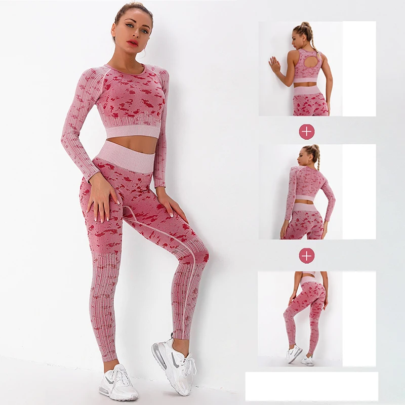 Camouflage Colors Yoga Set Seamless Leggings Fitness Long Sleeve Crop Top Gyms Vest Sport Bra Women Tracksuit Workout Sportswear