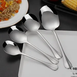 Thickening kitchen dining plate western rice rice restaurant bar public spoon large stainless steel round head buffet serving spoon 10 Main Teaspoint Sales - №5