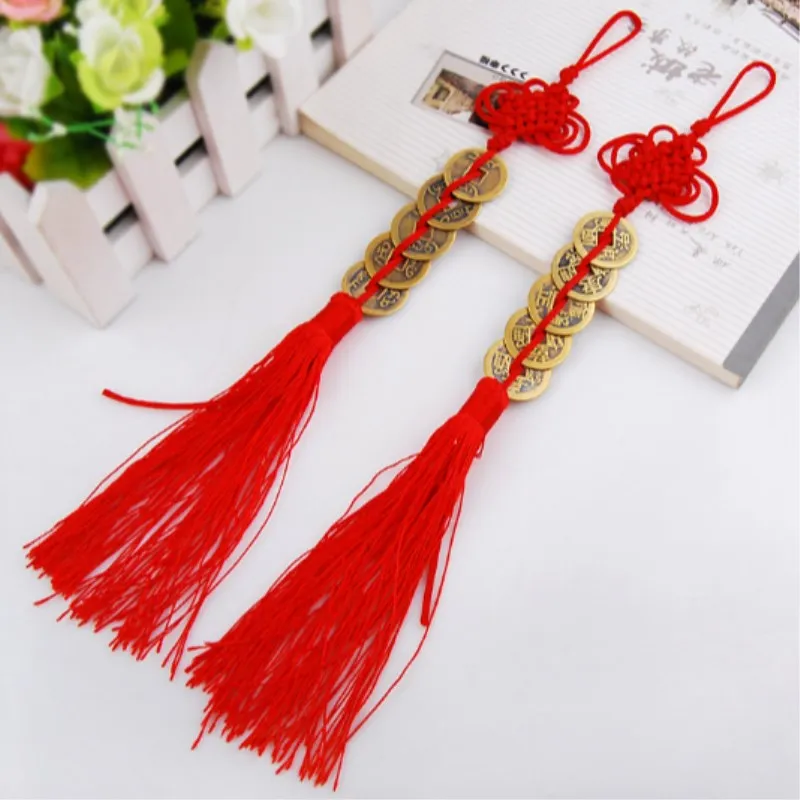 1PC Chinese Feng Shui Coins with Handmade Red Enless Knot,Home Decor Hanging Decoration Lucky Ornaments for Car Wealth Success