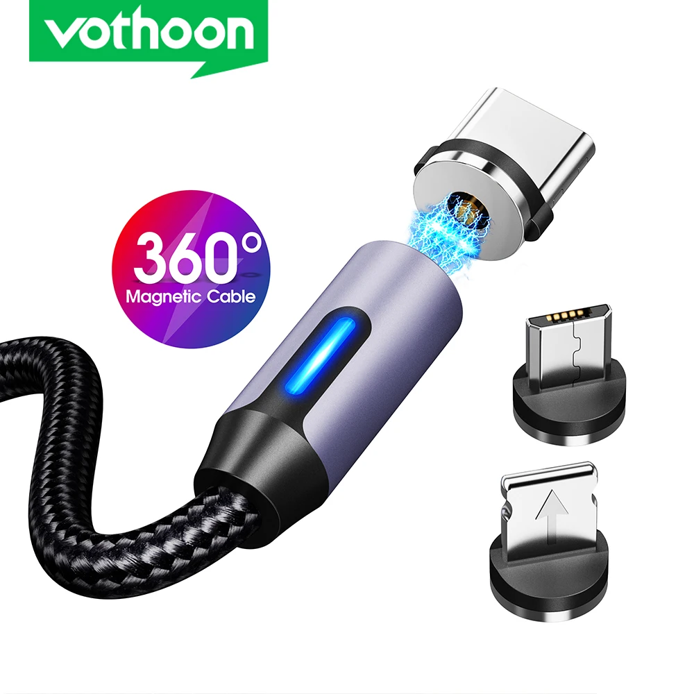 Vothoon 3 in 1 Magnetic Cable Fast Charging Micro USB Type C Cable Magnet Charge Wire Mobile Phone Cable USB C Cord