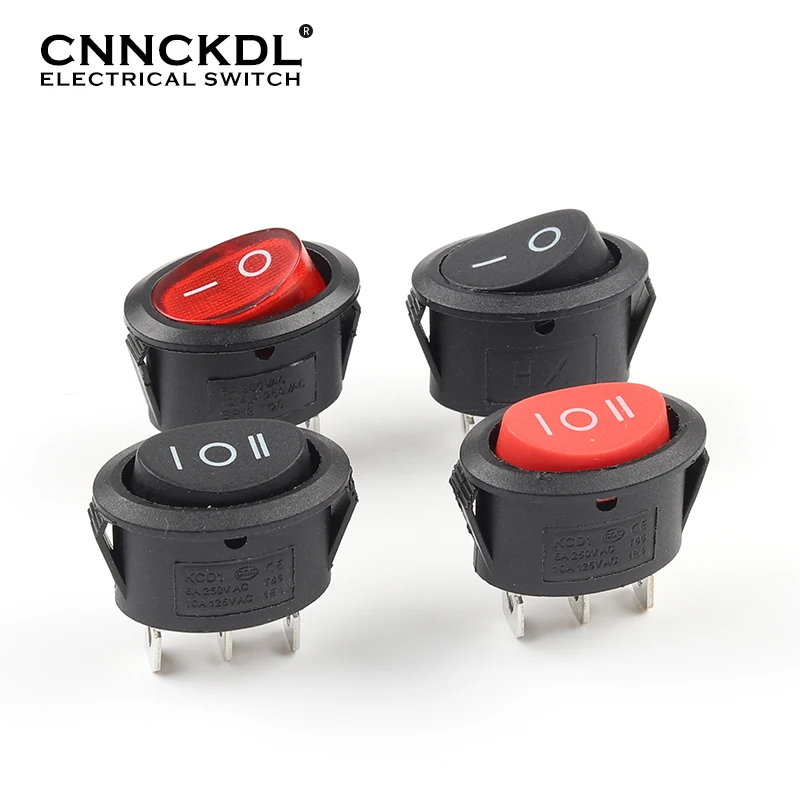 5 pcs KCD1 25*16.5mm Mini Round Boat Rocker Switch 2/3 Pin SPST ON-ON ON-OFF ON-OFF-ON 6A/250VAC Power Button Switch With Light