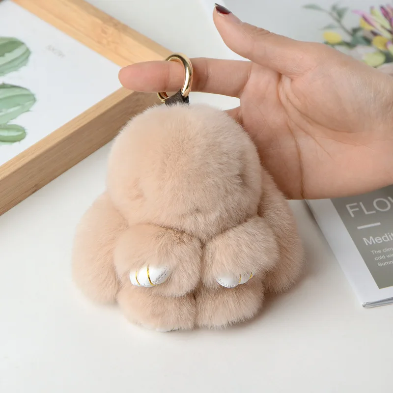 Mini 10CM Fluffy Real Fur Pompon Rabbit Keychain Trinket Women Pompom Bunny Key Ring On Bag Car Jewelry Wedding Party Toys Gift