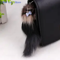 Silver Plated Bag Hanger Car Pendant Simulation fox fur Pompon Auto Keychain Animal Mouse Key Chain Doll 17cm