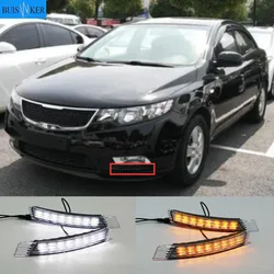 2PCS LED DRL Daytime Running Light Fog Lamp For Kia Forte 2009-2012 with Yellow Turn Signal Indicator style relay