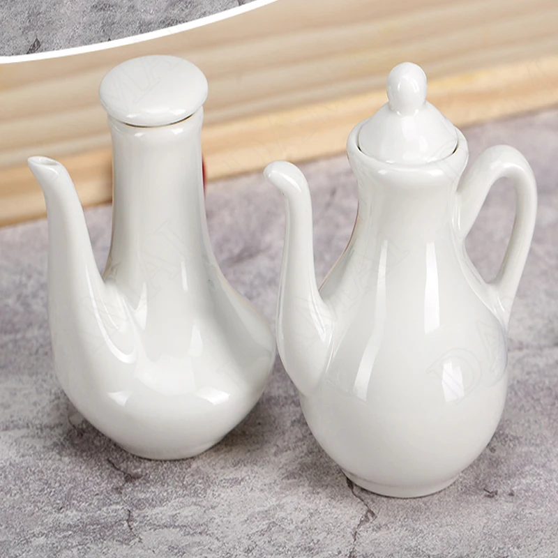 White Ceramic Oil Dispenser Bottle Porcelain Soy Sauce Cruet Condiment Dispenser Olive Oil Bottles Kitchen Season Cooking Tools