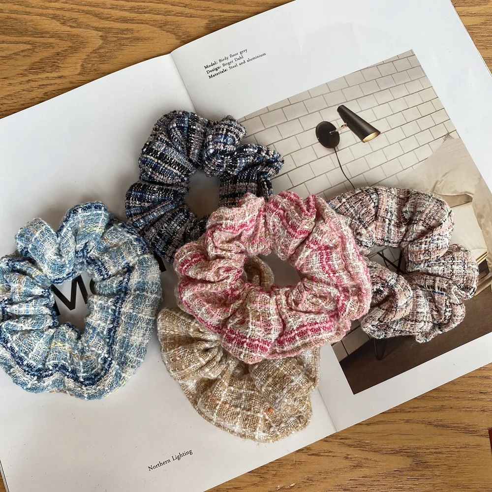 Women Stylish Knitted Hair Scrunchies Fashion Striped Plaid Hair Ring Elastic Head Band Ponytail Holder Girls Hair Scrunchies