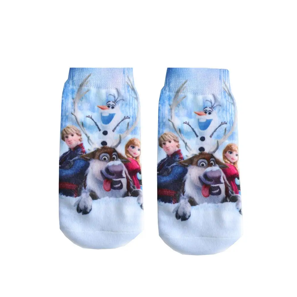 Calcetines de algodón con estampado 3D de princesas para niños y niñas, medias divertidas de dibujos animados de Anna, Elsa, Cars3, 4 pares por bolsa