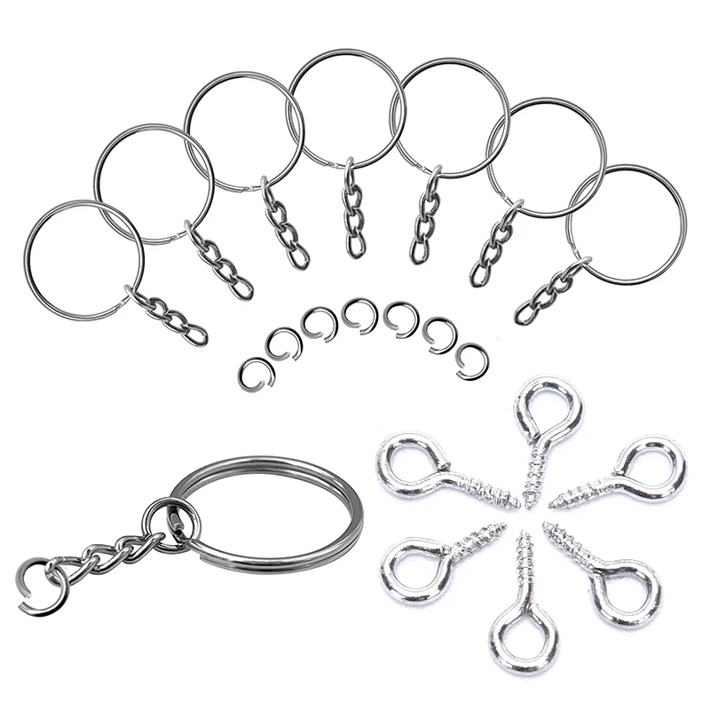 Hot Sales 150pcs Key Ring with Chain Split Jump Rings with Screw Eye Pins DIY Keychain Cheap Wholesale High Quality