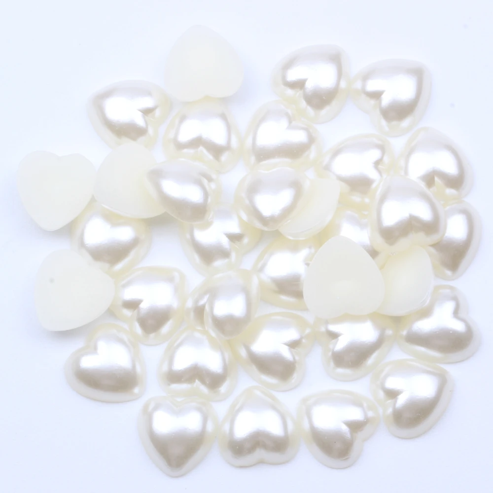 Imitation Pearl Ivory 3mm-15mm Half Round Flatback Heart Shape Beads for Scrapbook Wedding Cards DIY Nail Jewelry