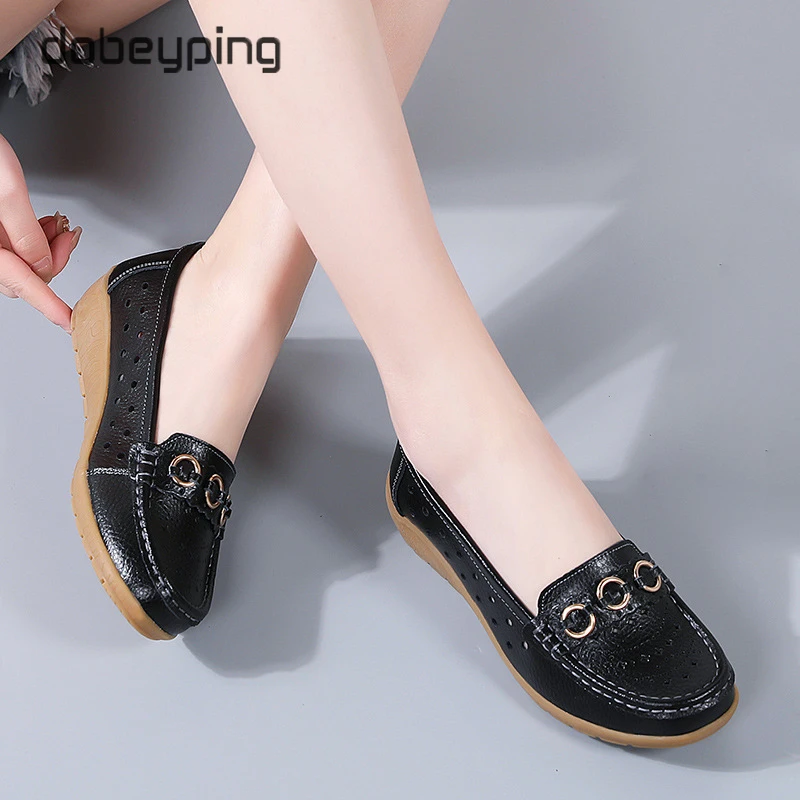 dobeyping Spring Autumn Women's Loafers Genuine Leather Woman Wedge Shoe Moccasins Slip On Female Flats Soft Ladies Shoes 35-44