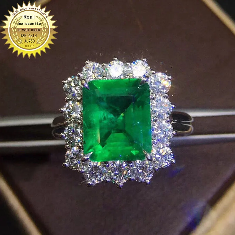 

10K Gold ring Lab Created 3ct Emerald and Moissanite Diamond Ring With national certificate Em-005