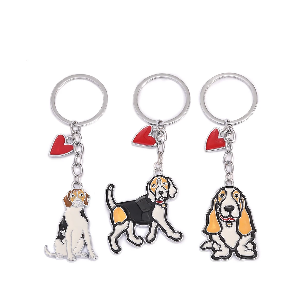 Jewelry Basset Hound terrier dog keychains Animal key ring pet dogs heart Tag key men gift Metal car Key Ring best friend gifts