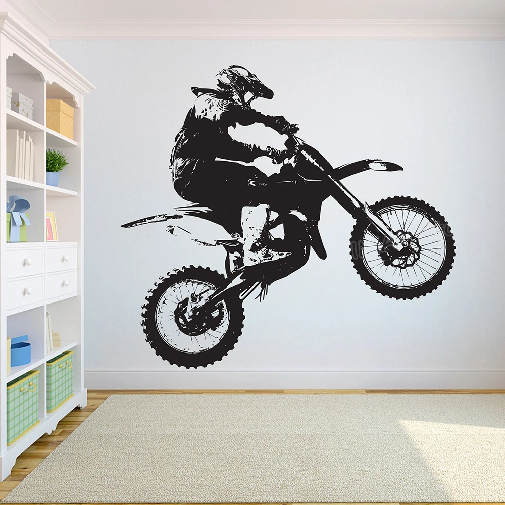 For Boy Wall Decal Motorcross Free style Dirt Bike Sticker Bedroom Decor Posters Sport Dirt Bike Motorcycle Vinyl Stickers A433