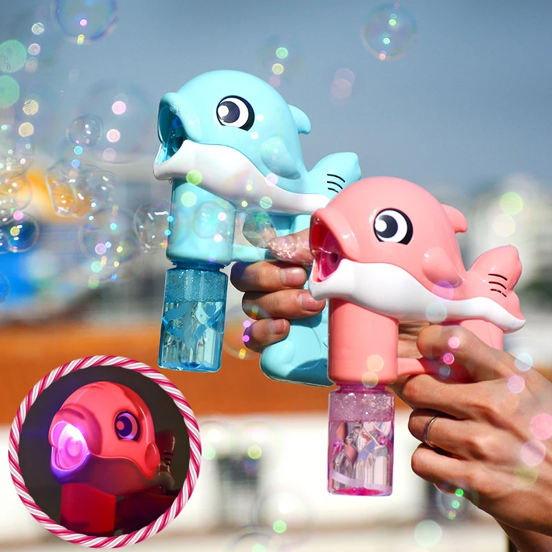 New Flashing Light Up Kids Dolphin Magic Bubble Machine Summer Swimming Toys Wedding Supplies Birthday Gift Bubble Maker Gun