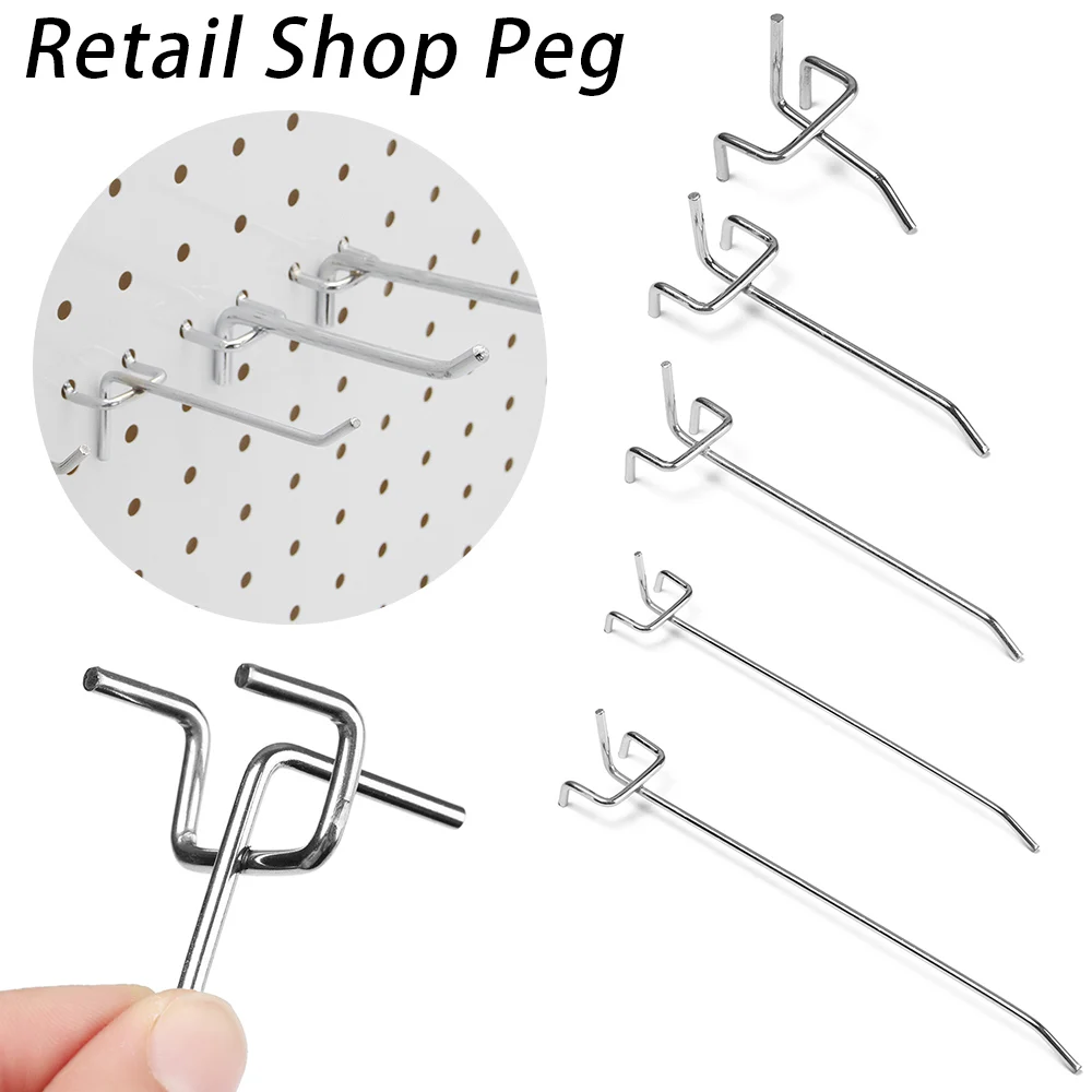 5 Pcs Grid Wall Mesh Display Hooks Storage Racks Retail Shop Peg Goods Shelf Metal Panel Hang Fits Perforated Workshop Hook Arm