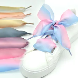 4 cm Widened Gradient Color Silk Shoelaces Big Bow Wide Laces Trend Beauty White Casual Sneaker Leather Shoes Laces Dropship
