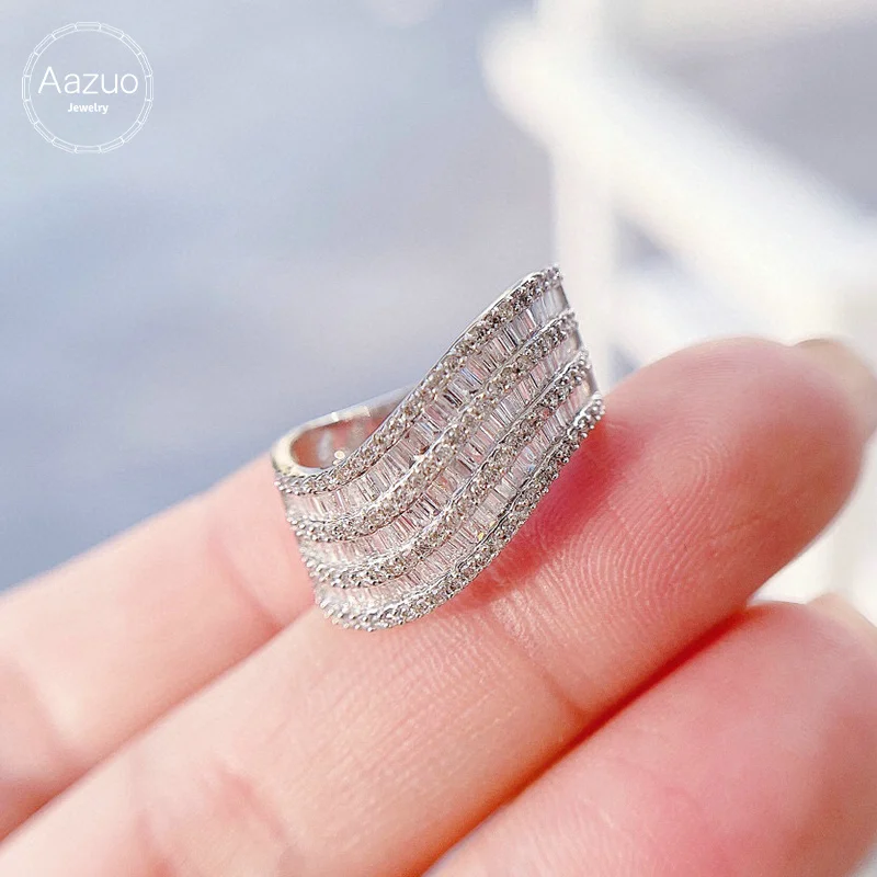 

Aazuo Hot Sale 18K White Gold Real Diamond 1.0ct IJ SI Luxury Staircase Wavy Line Ring Gift for Woman Engagement Party Au750