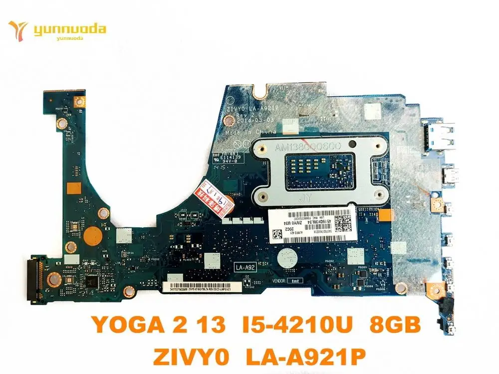 Original for Lenovo YOGA 2 13 laptop motherboard  YOGA 2 13  I5-4210U  8GB  ZIVY0  LA-A921P tested good free shipping