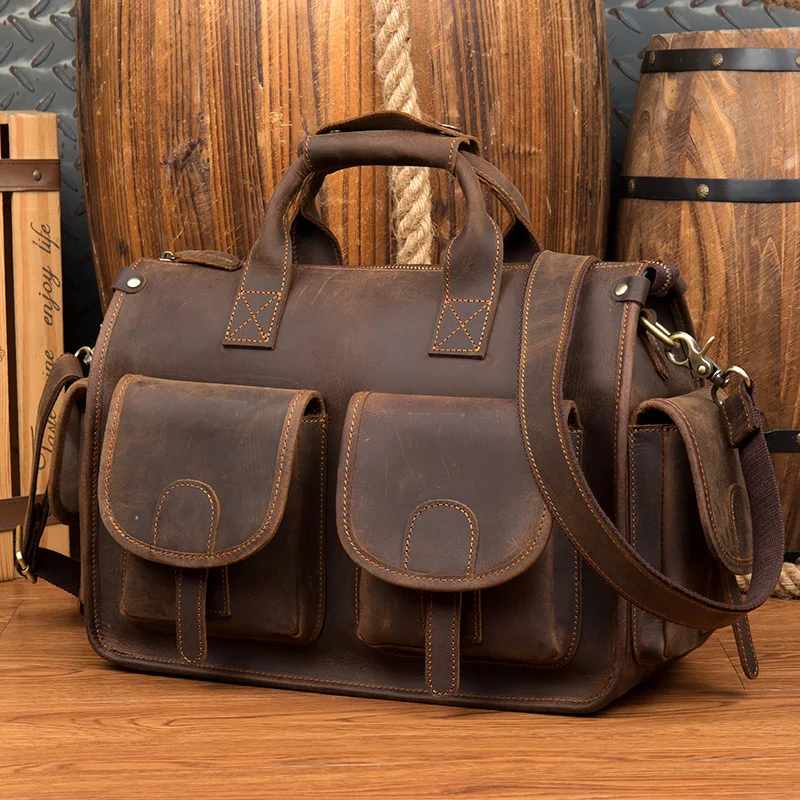 Männer Tasche top grade männer Echte Leder Aktentasche Handtaschen Crazy Horse Leder handtasche Dicken Echt Leder Schulter Tasche