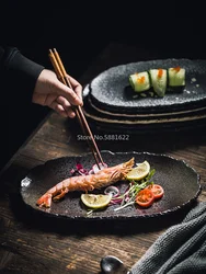 Japanese Style Black Pearl Ceramic Tableware Creative Sushi Dish Irregular Long Strips Daily Tray Snack Dessert Plate