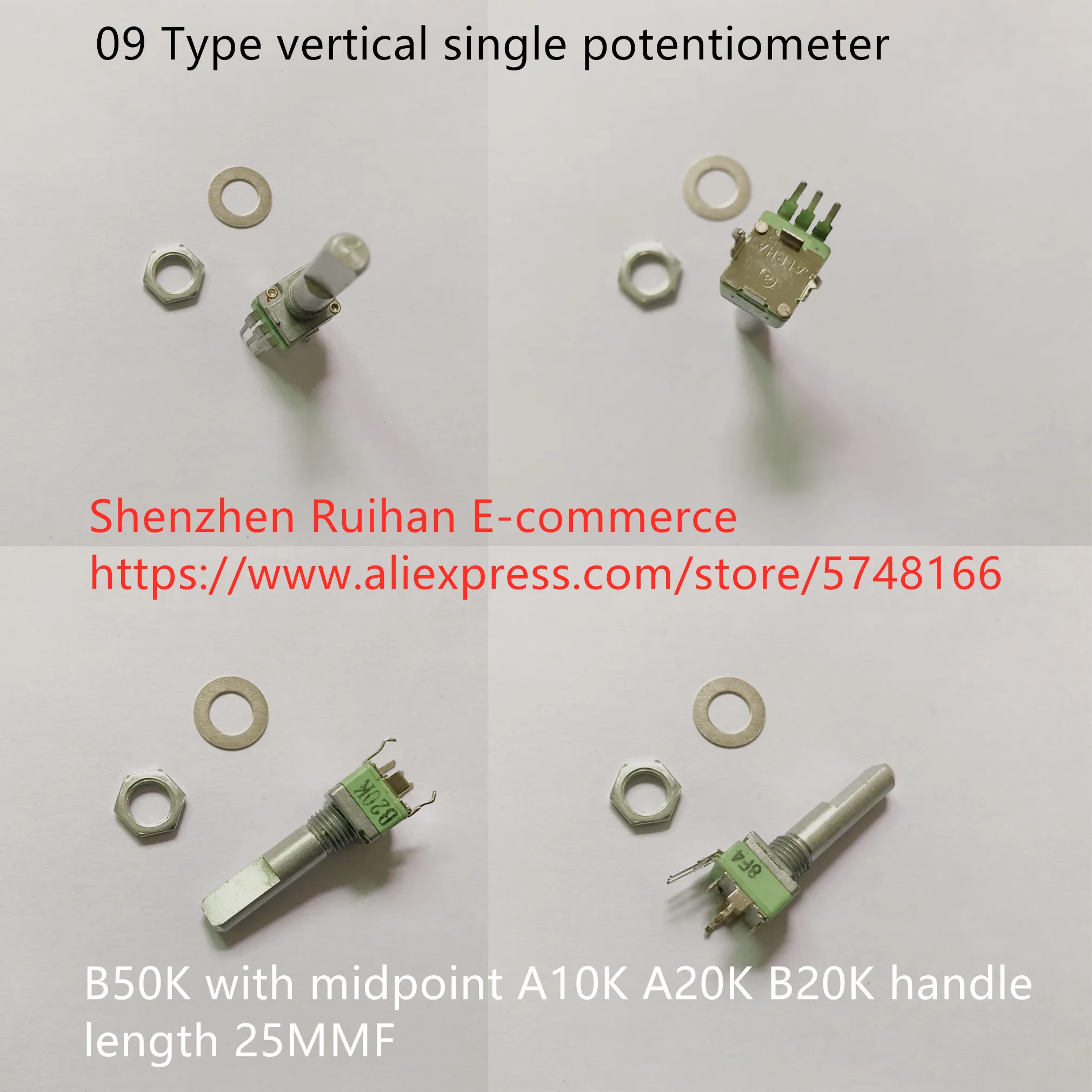 Original new 100% 09 Type vertical single potentiometer B50K with midpoint A10K A20K B20K handle 25MMF (SWITCH)