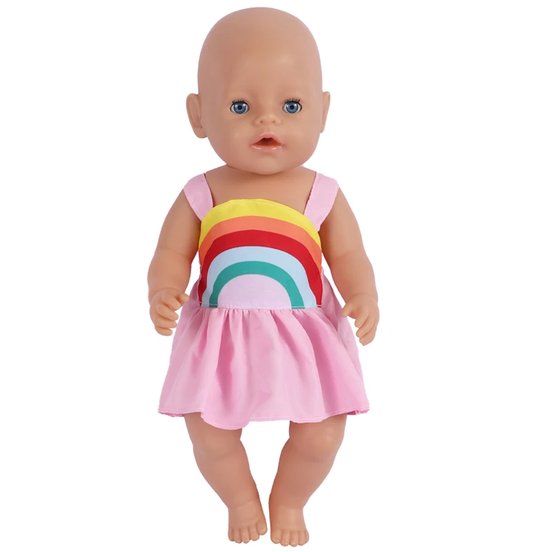 Pakaian Boneka 43CM Gaun Pelangi 18 Inci untuk Boneka Fit Bjd1/4 Boneka Anak Perempuan Amerika Hadiah Festival Ulang Tahun Bayi Perempuan Aksesori Boneka