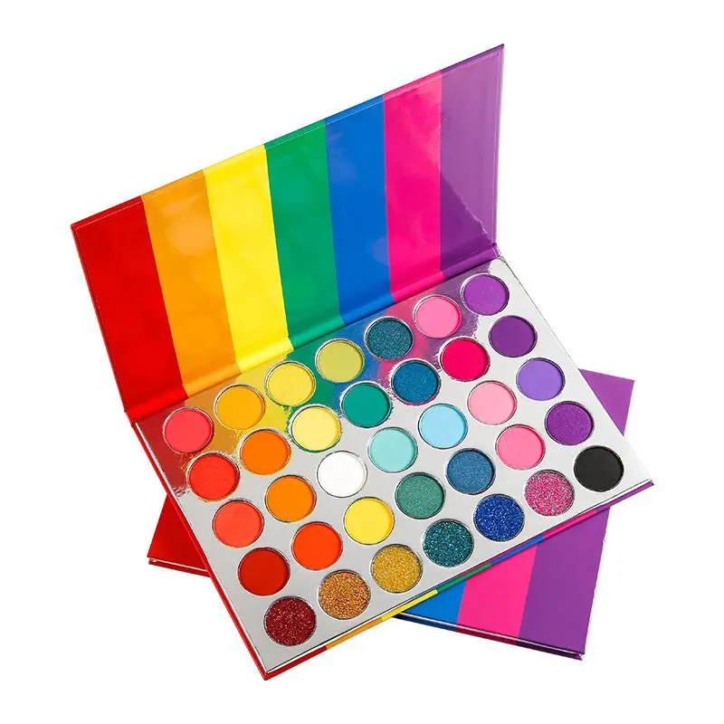 Wholesale Makeup Matte Glitter Eyeshadow Pallete Macaron Rainbow Bright Neon Pigment Eye Shadow Palette Private Label Cosmetics