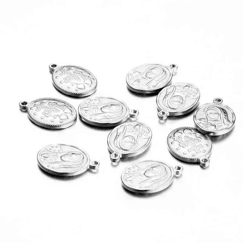 5pcs Stainless Steel Portrait Virgin Mary Pendant Anti-Corrosion Oval Round Catholicism Pendant Charm Jewelry Making Accessories - Image 3
