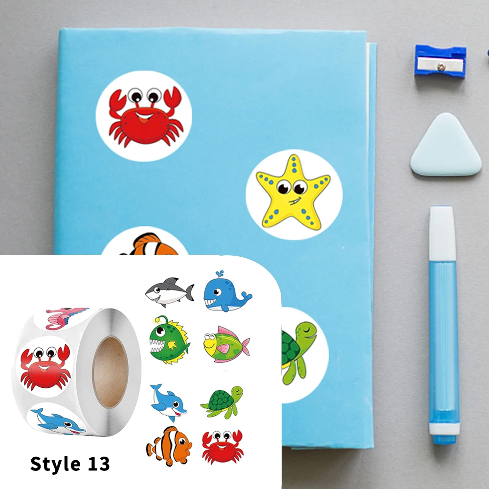 Autocollants ronds d'animaux de dessin animé 1 pouce, étiquette de récompense pour enfants, papeterie décorative fournitures scolaires pour enseignants, 100 à 500 pièces