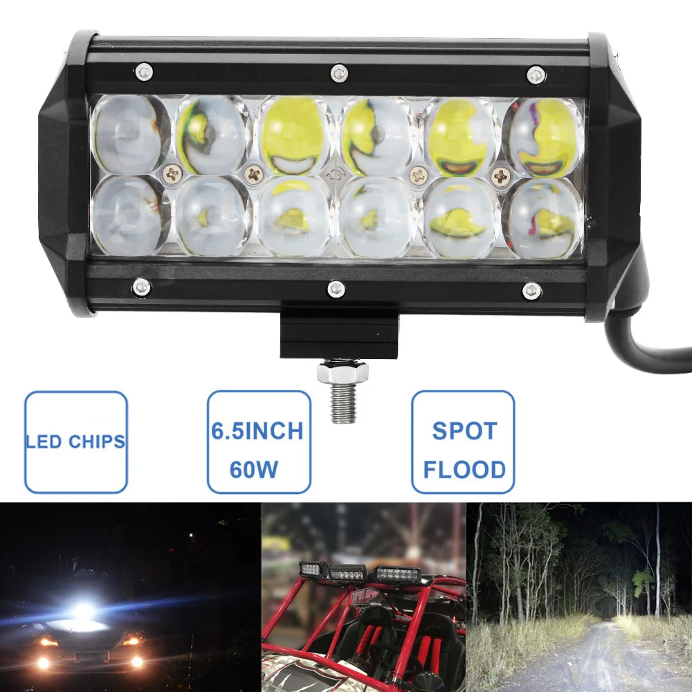 

60W 6.5 Inch Car LED Work Light Bar12V 24V Driving Fog Lamp For 4WD 4x4 led bar offroad SUV ATV Tractor Boat Trucks Excavator