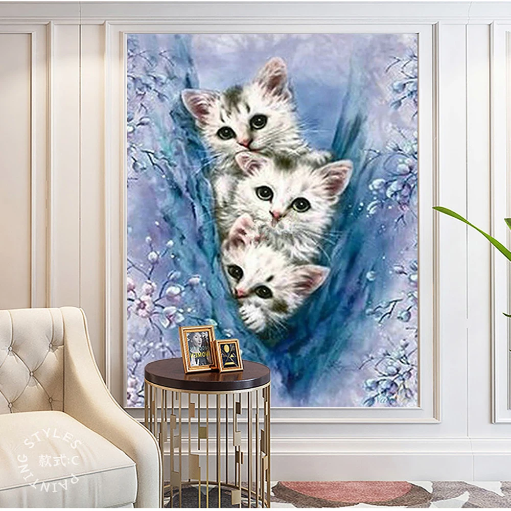 5D DIY Animal Diamond Painting Cartoon Cute Cat Full Square/Round Inlaid Rhinestone Cross Stitch Factory Sale Decorative Paintin