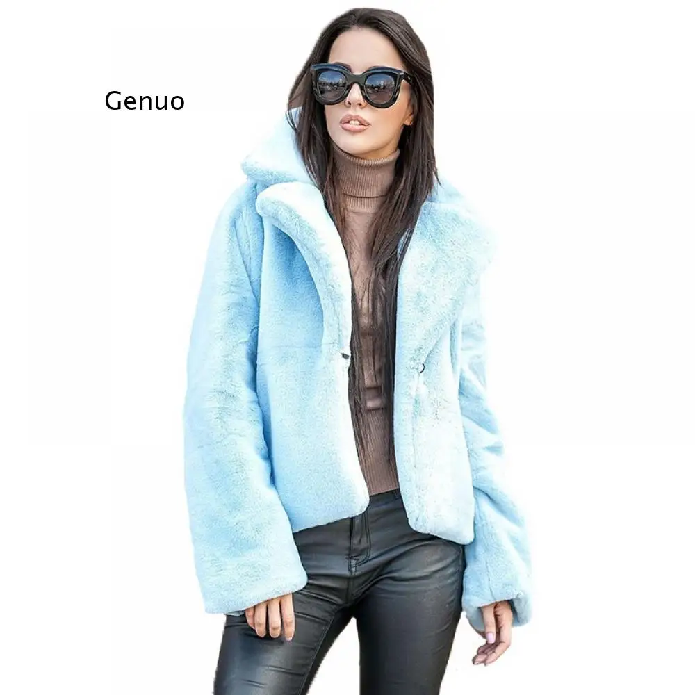 2021 New Winter Women\'s Jacket Faux Rabbit Fur Coat Turn Down Collar Fashion Thick Warm Rabbit Fur Coats Furry Cropped Jacket