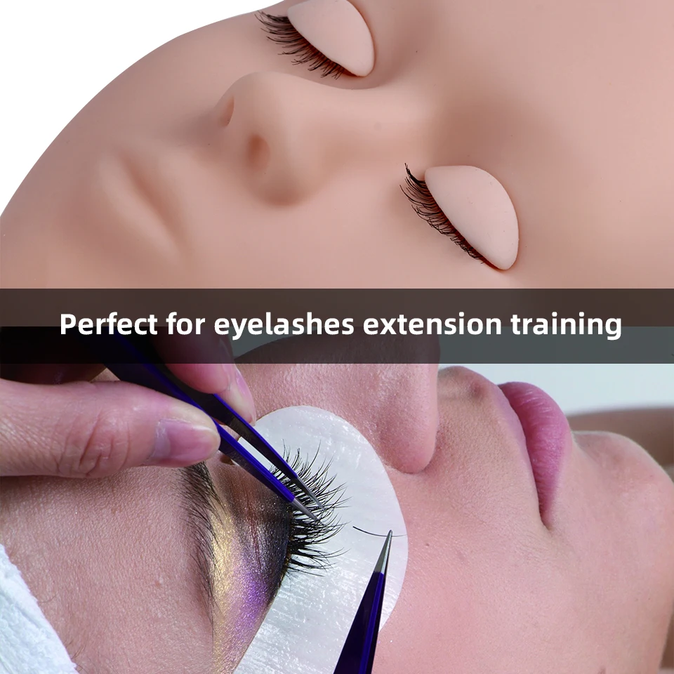 THINKSHOW Practice Eyelash Extension Mannequin Head with Eyelids Mannequin Pink/Natural/Brown Training Head Makeup Tools