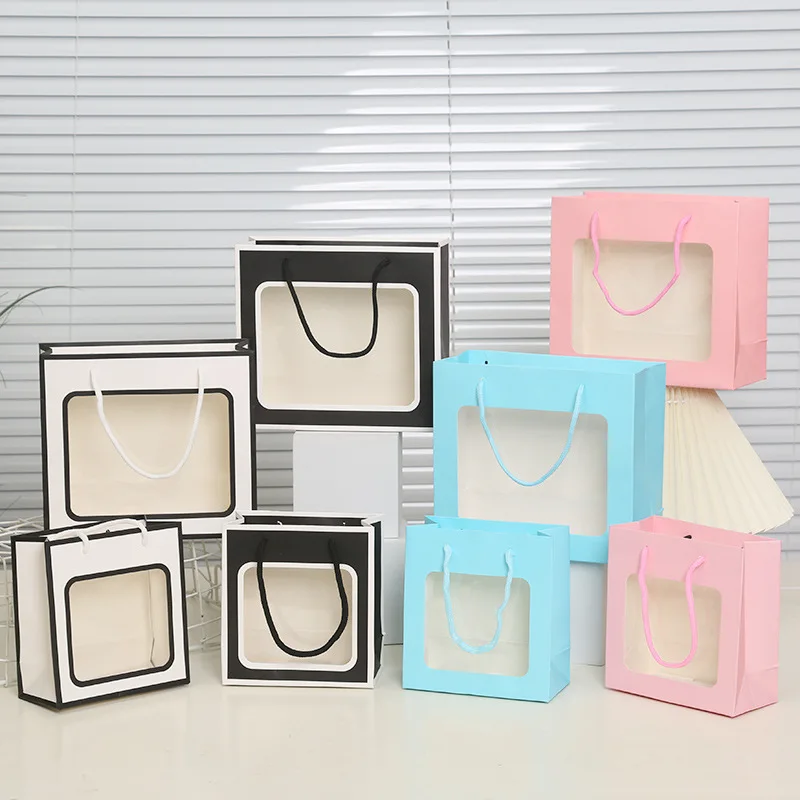 12pcs Kraft Paper Gift Bag Present Box For Clothes Books Shopping Packaging Handle Paper Bags Birthday Party Wedding Decoration