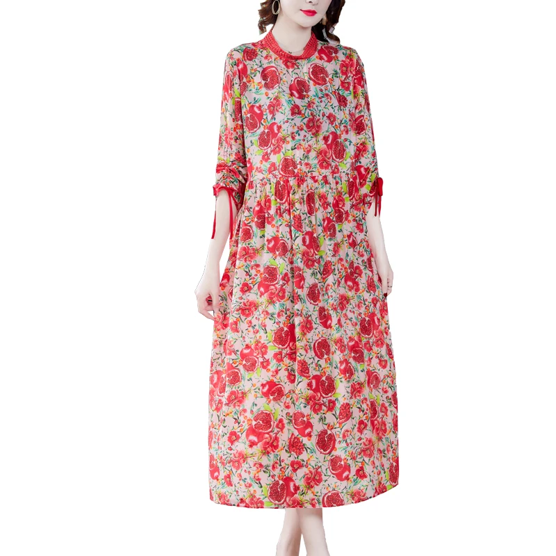 Robe mi-longue rouge à fleurs naturelles pour femmes, style Boho, vintage, maxi, pour l'été, élégante, pour tambours, tenue de soirée, éducatif, 2024