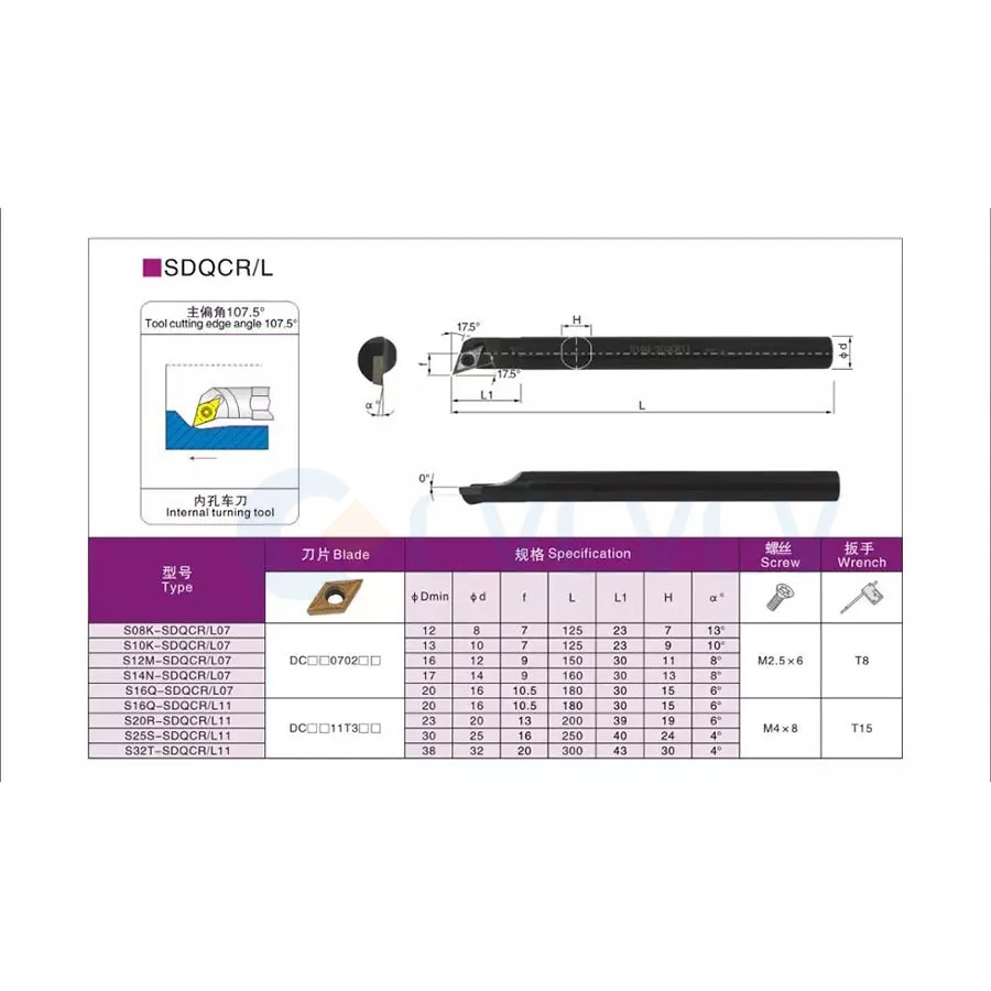 Portaherramientas interno de S08K-SDQCR07, S10K-SDQCR07, S12M-SDQCR07, S16Q-SDQCR07, S20R-SDQCR11, SDQCL, CNC, barra de perforación